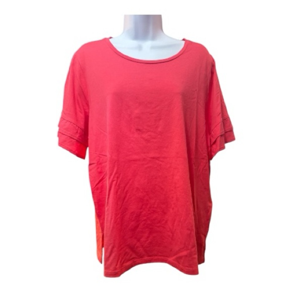 MICHAEL KORS Pink Ruffle Sleeve Top XL | Round Neck Casual Blouse